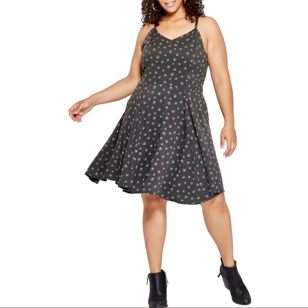 Junk Food AC DC Black Printed Spaghetti Strap Skater Style Dress Black Small